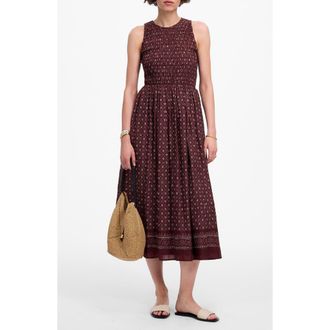 Madewell The Melody Smocked Cotton Midi Dress in Daisy Print in Dusty Plum at Nordstrom Rack, Size Medium