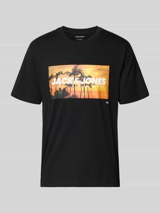 Jack & Jones Jack & Jones T-Shirt mit Label-Print Modell INDIANA in Black, Gr&ouml;&szlig;e XXL