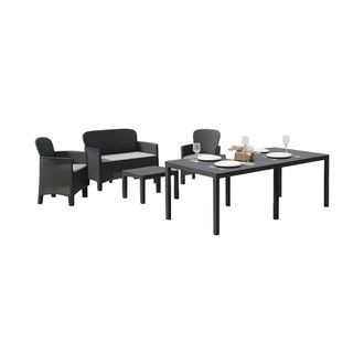 Dmora Set De Exterior Domaso, Sal&oacute;n Outdoor 4 Plazas, Mesa 10 Plazas, Mesa Peque&ntilde;a Made In Italy, Impermeable Y Repelente Al Agua