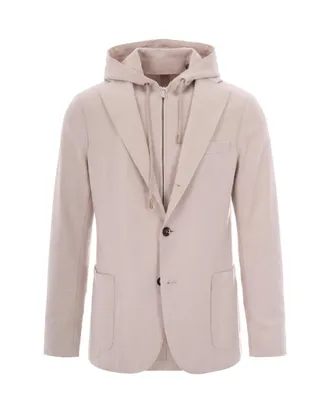 Eleventy Hooded Single-Breasted Wool-Blend Blazer