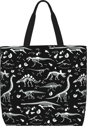 Generic Women Handbag Black And White Dinosaur Skeleton Pattern Travel Tote Bag Lightweight Fashion Ladies Purse, For Work, Swim, Wedding, Graduation, Birthda
