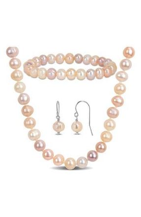 Delmar Multicolor Cultured Freshwater Pearl Necklace, Earrings & Bracelet Set in Pink at Nordstrom Rack