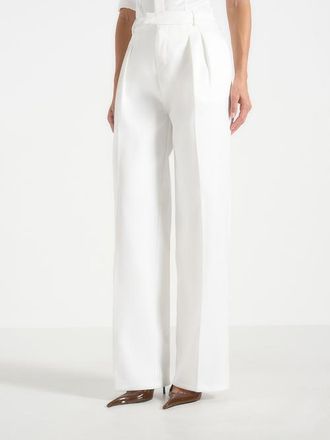 Mani&egrave;re De Voir Julie Satin Twin Pleat Pants in Off White at Nordstrom, Size 8