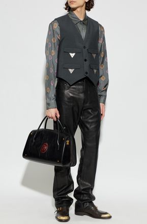 Versace Leather Trousers, Mens, Black