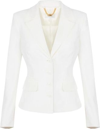Elisabetta Franchi Single-breasted blazer van technische stof - Dames - Jassen - Beige - Maat: 2XL Zijde
