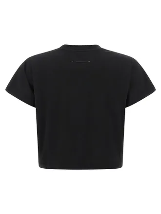 Maison Margiela Logo-Graphic Cropped Cotton T-Shirt - Black
