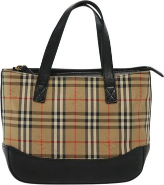 Burberry Nova Handbag Check Pattern Beige Canvas Bag (Pre-Owned)