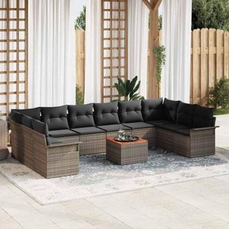 vidaXL Conjunto De Sof&aacute; De Jard&iacute;n 11 Pcs Gris Polirat&aacute;n Vidaxl