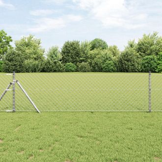 Berkfield Home Chain Link Fence with 7 Posts 0.8x10 m Galvanised Steel in Silver
