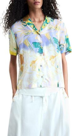 Desigual Knit Back Button-Up Shirt in Beige Multi at Nordstrom, Size X-Large