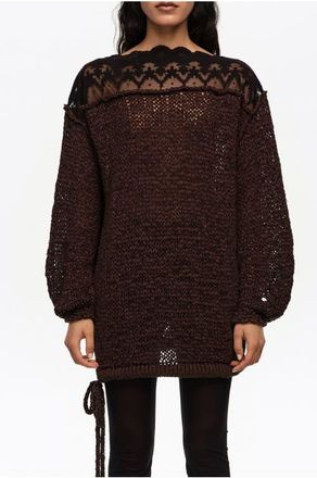 Bimba & Lola Lace Boat Neckline Sweater in Dark Brown at Nordstrom, Size Medium Eu