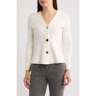 Anne Klein Peplum Cardigan in White Dove at Nordstrom, Size X-Large