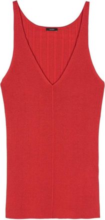 Joseph Rode Satijnen Geribbelde Tanktop - Dames - Tops zonder mouwen - Rood - M - Satijn - Tops