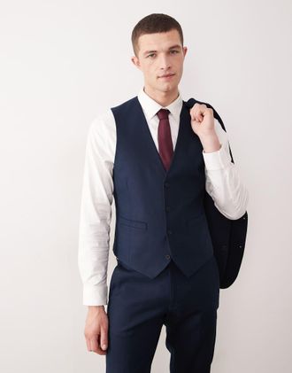 Asos Gilet da abito in misto lino blu navy