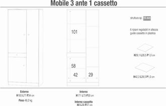 Milani Home Spacer - armadio compatto con tre ante e un cassetto