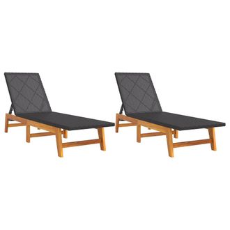 vidaXL Vidaxl - Tumbonas 2 Uds Rat&aacute;n Y Madera Maciza Acacia Marr&oacute;n Y Negro