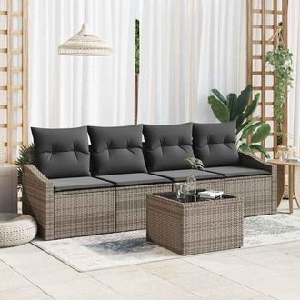 vidaXL Conjunto De Sof&aacute; De Jard&iacute;n Con Coj&iacute;n 5 Pcs Gris 55 X 55 X 37 Cm Vidaxl