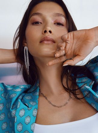 Simons Womens Long crystal-cascade earrings