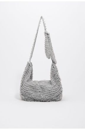 Bimba & Lola Medium Crochet Beaded Shoulder Bag in Silver at Nordstrom