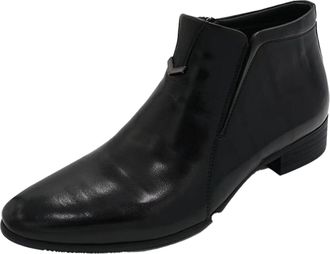 Generic Mens Pointed Toe Ankle Boots PU Leather Formal Short Boots with Side Zipper Flat Heel Office Dress Shoes,Black(Velvet Lining),7.5 UK