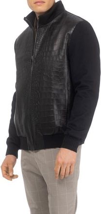 Gorski Mens Jacket Crafted From Wool With Croco-Embossed Leather Front in Black/black at Nordstrom, Size Xx-Large