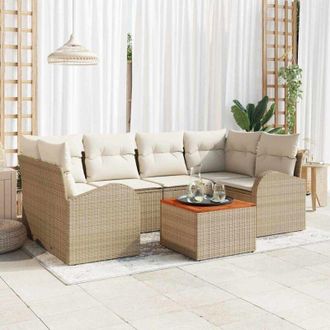 vidaXL Conjunto De Sof&aacute; De Jard&iacute;n 7 Pcs Beige Polirat&aacute;n Vidaxl