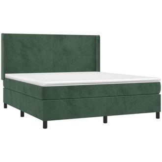 vidaXL Vidaxl - Cama Box Spring Colch&oacute;n Y Led Terciopelo Verde Oscuro 180x200cm