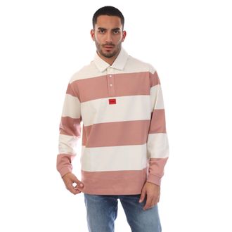 HUGO BOSS Hugo Heren Diragbi gestreept poloshirt met lange mouwen (Wit/Roze)