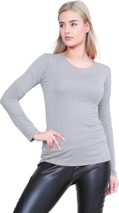 Janisramone Hamishkane Long Sleeve T Shirts Women, Round Neck Stretchy T Shirts, Plain Slim Fit Going Out Tops, Breathable Basic Summer Tops for Women UK Grey