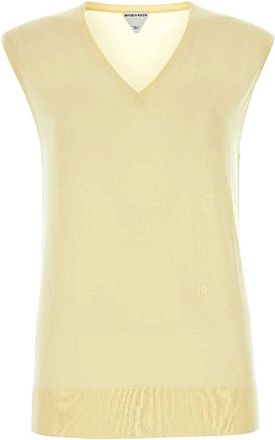 Bottega Veneta Stijlvolle Gebreide Kleding voor Trendy Looks - Dames - V-hals truien - Geel - S - Kasjmier - Truien & Vesten