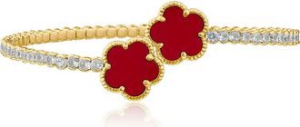Kenneth Jay Lane Cubic Zirconia & Synthetic Coral Clover Bypass Bracelet in Red/Gold at Nordstrom Rack