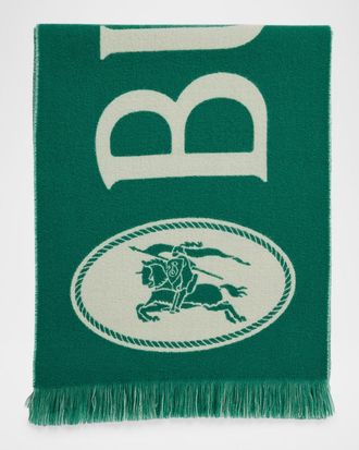 Burberry Men & apos;s Knight Stamp Wool Fringe Scarf