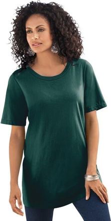 Roaman's Plus Size Cotton Ultimate Crewneck Tee in Emerald Green at Nordstrom, Size Small