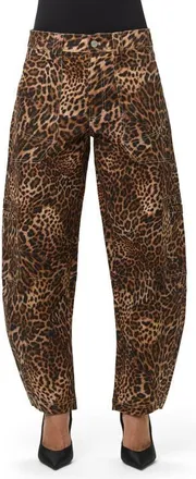 Naked Wardrobe Leopard Print Stretch Canvas Barrel Pants in Spotted Leopard at Nordstrom, Size 24