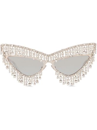 Dolce & Gabbana Eyewear crystal-embellished cat-eye sunglasses - women - Crystal/Metal - One Size - Silver