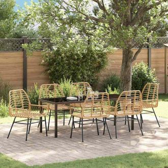 vidaXL Conjunto De Comedor De Jard&iacute;n 7 Pcs Marr&oacute;n Rat&aacute;n Sint&eacute;tico Vidaxl