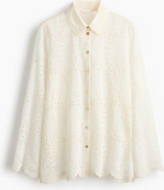 H&M Broderie Anglaise Shirt in Cream at Nordstrom, Size Xx-Small