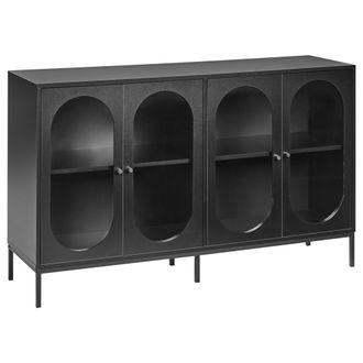 Beliani Beliani - Aparador Elegante Tablero De Part&iacute;culas De Vidrio Templado Con Estantes Patas De Hierro Comedor Negro Langford