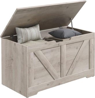 HOMCOM Ba&uacute;l De Almacenaje Para Dormitorio 100 L Puff De Almacenaje Con Tapa Banco De Almacenaje Vers&aacute;til Con Bisagra De Seguridad 80x40x45 Cm Gris - Homcom