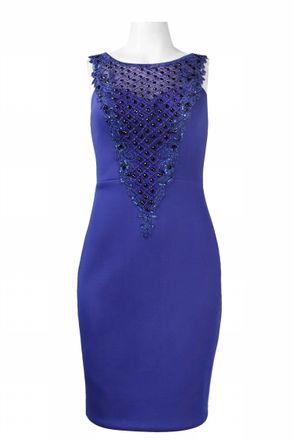 Sue Wong Beaded Scuba Dress In Cobalt