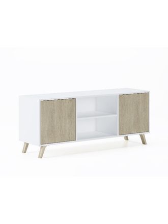 Skraut Home Mueble Tv 140 Con 2 Puertas, Sal&oacute;n Comedor, Modelo Wind, Color Estructura Blanco, Color Puertas Roble, Medidas 137x40x57cm De Altura. - Skraut Home