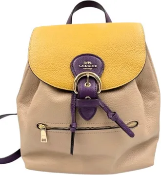 Coach Beige Yellow Leather Backpack (Pre-Owned)