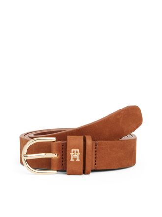 Tommy Hilfiger Lederg&uuml;rtel TOMMY HILFIGER ESSENTIAL EFFORTLESS NUBUCK, Damen, Gr. 100, rich walnut, Rindsleder, G&uuml;rtel Lederg&uuml;rtel, 3,5 cm, samtartig, leicht angerau