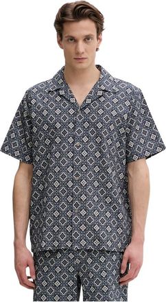 Les Deux Lukas Arabesque Overhemd met Korte Mouwen - Heren - Korte mouwen Overhemden - Blauw - L - Katoen - Overhemden