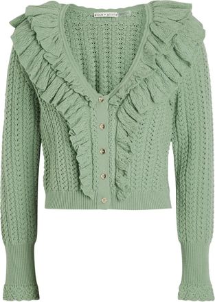 Alice & Olivia Eileen ruffled wool cardigan - Green