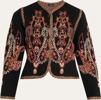 Etro Paisley Jacquard Cropped Wool-Blend Cardigan