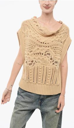 Ermanno Scervino Crochet Cotton Blend Sleeveless Sweater with Lace Detail size S