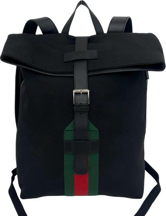 Gucci Black Green Red Color Canvas Leather Backpack (Pre-Owned)