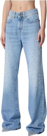 John Richmond Flare Jeans met Strass en Licht Verwassing - Dames - Flared Jeans - Blauw - W25 - Katoen - Jeans