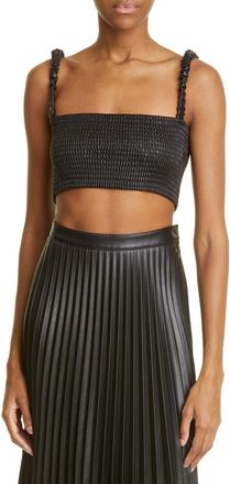 Proenza Schouler Smocked Faux Leather Crop Top in Black at Nordstrom, Size Small